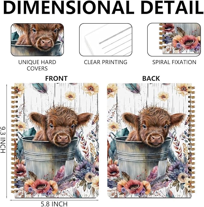 2Pcs Spiral Notebook, Cow College Ruled Spiral Notebook, Cow Print Stuff 160 Pages Hardcover Notebooks Journals for Writing Travel Business Office, Funny Aesthetic Notebooks for Women