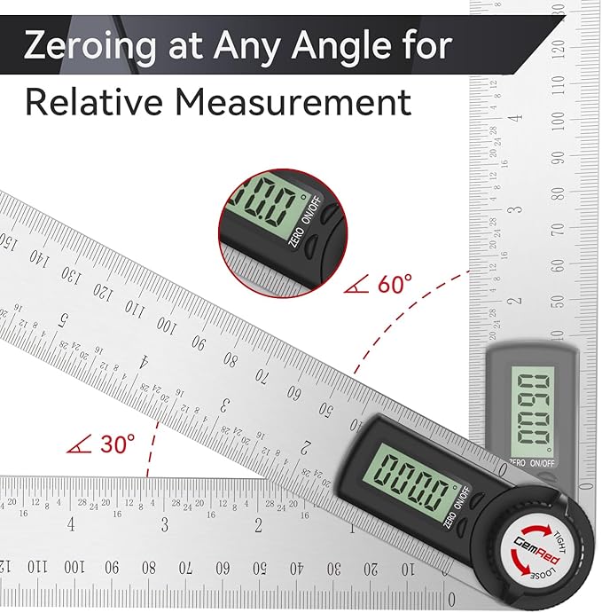 GemRed 82305 Digital Angle Finder Protractor (Stainless steel 300mm)
