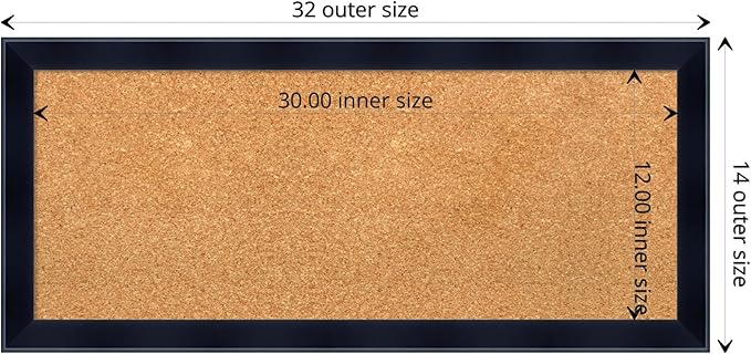 Amanti Art Natural Cork Board for Wall, 14x32 Vision Board with Black Wood Frame, Medium Corkboard Office Decor for Home Organization, Modern Contemporary Corkboard Pinboard to display items for home