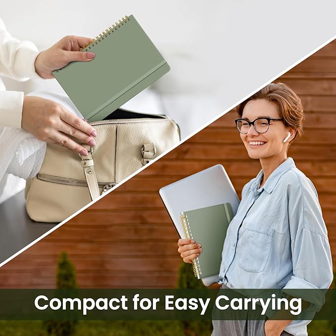 Taja Lined Spiral Journal Notebook for Work, 6 Pack, 140 Pages, College Ruled Hardcover Notebook Journal for Women, 6 Pcs, Journals for Writing, A5(6"x8") - Green