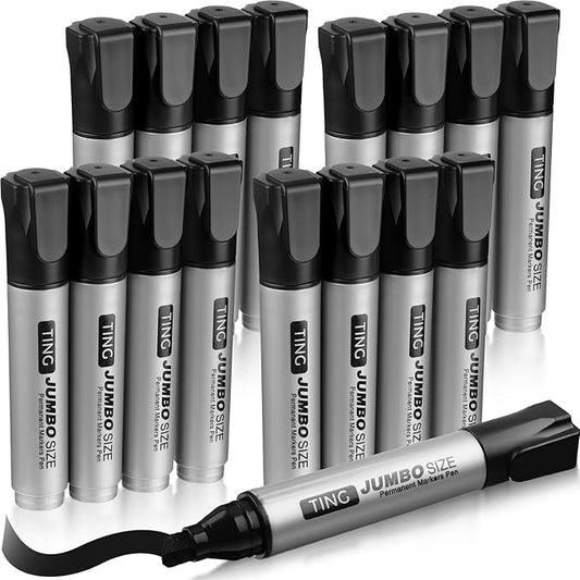 Fuutreo 16 Pcs Jumbo Size Permanent Markers Bulk Large Chisel Tip Permanent Markers Thick Waterproof Jumbo Pens Set Huge Poster Supplies(Black)