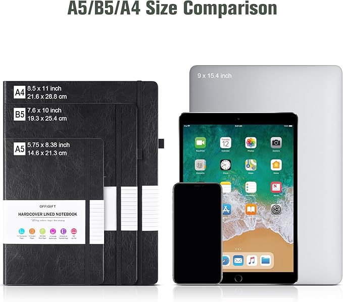 Lined Journal Notebook, Large A5 College Ruled Notebook, 312 Numbered Pages Work Notebook with Index Stickers, 100gsm Thick Paper, Hardcover Vegan Leather Journal for Women Men School Office, Green