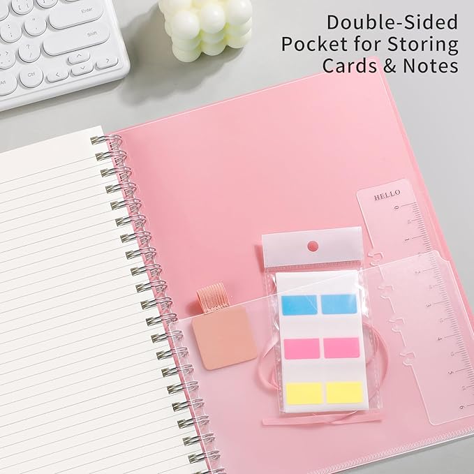 EMSHOI A5 Spiral Notebook College Ruled Lined Journal, Small 5.7" X 8.22", 300 Pages/150 Sheets, 100gsm Thick Paper, Waterproof Hardcover, for Office School Women Men Work Writing Notes-Pink