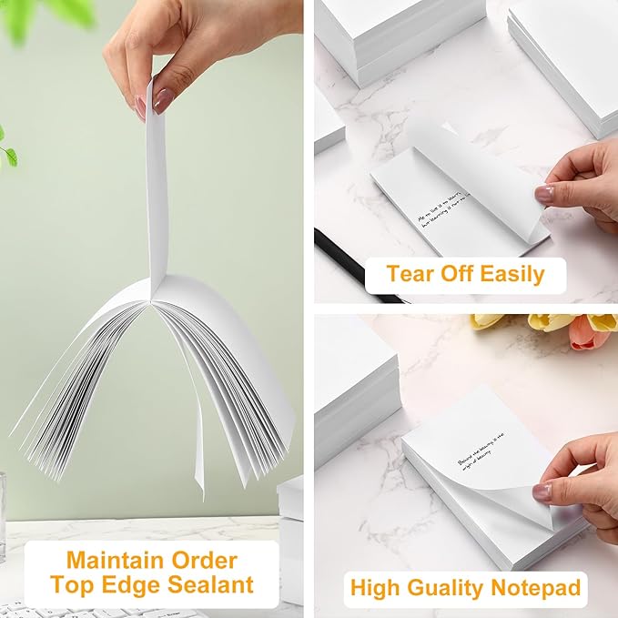 Fainne 3 x 5 Inch Paper Note Pads White Memo Pad Blank Writing Memo Scratch Paper for Waitress Waiter Book to Do Grocery List Small Notebook Restaurant Checkbook, White(40 Pack)