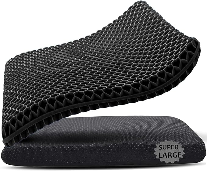 Gel Seat Cushion, 19x19inch Super Large Gel Cushion Pressure Pain Relief Seat Cushion for Long Sitting, Soft Breathable Gel Chair Pads for Home Office Wheelchair Car Seat (Black)