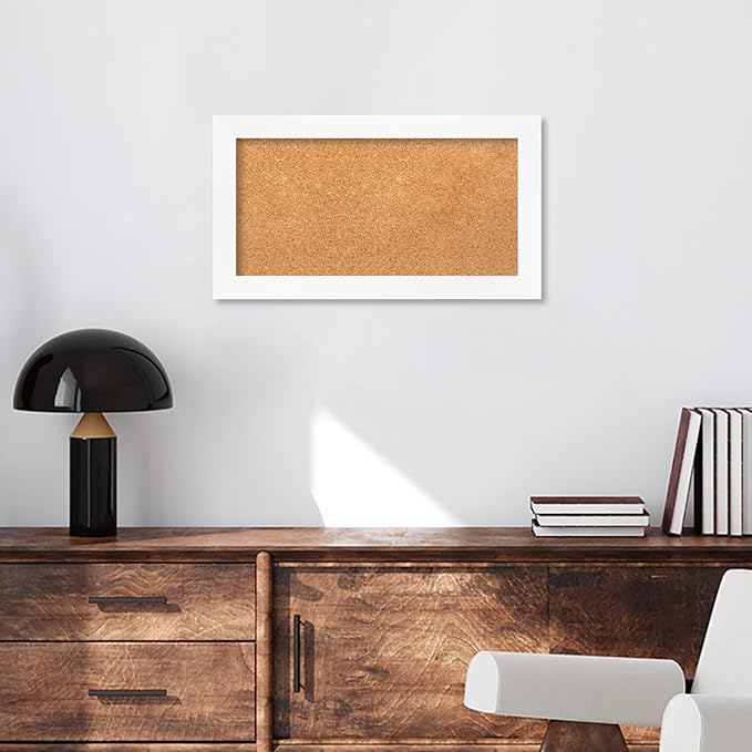 Amanti Art Natural Cork Board for Wall, 15x27 Vision Board with White Frame, Small Corkboard Office Decor for Home Organization, Modern Corkboard Pinboard to Display Items for Home Organization in