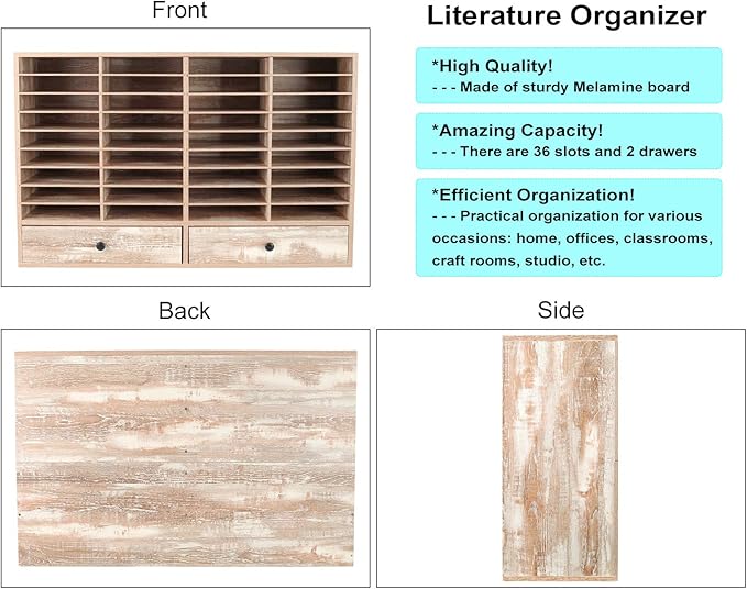 PAG Mail Sorter Organizer, Wood Literature Organizer, Student Mailbox for Classroom, Desktop Bill Paper Organizer for Office Home School, 38 Compartments, Retro White