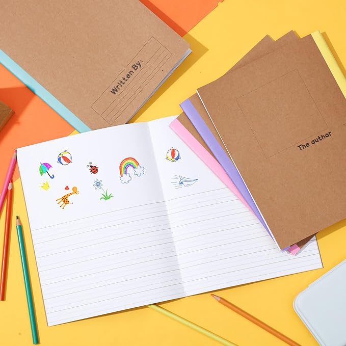 Henoyso 60 Pcs Primary Composition Notebook 9 3/4 x 7 1/2 Inch Kids Journal, Back to School Supplies, K-2 Primary Writing Notebook for Kids Student Draw and Write Story Journal (Colorful Macaron Color)