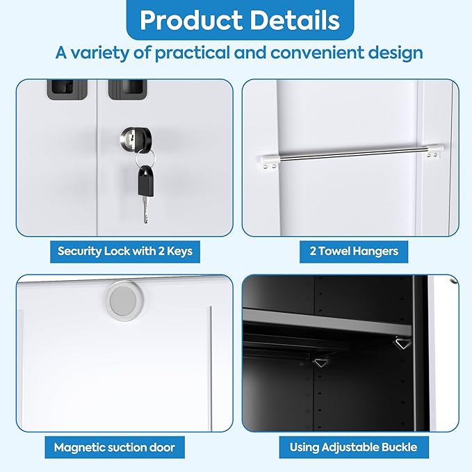 Garage Storage Cabinet with Wheels, Metal Tool Cabinet with Pegboards and 4 Adjustable Shelves, Garage Storage System with Lockable Door for Shools, Offices, Gyms and Pantries, Black and White