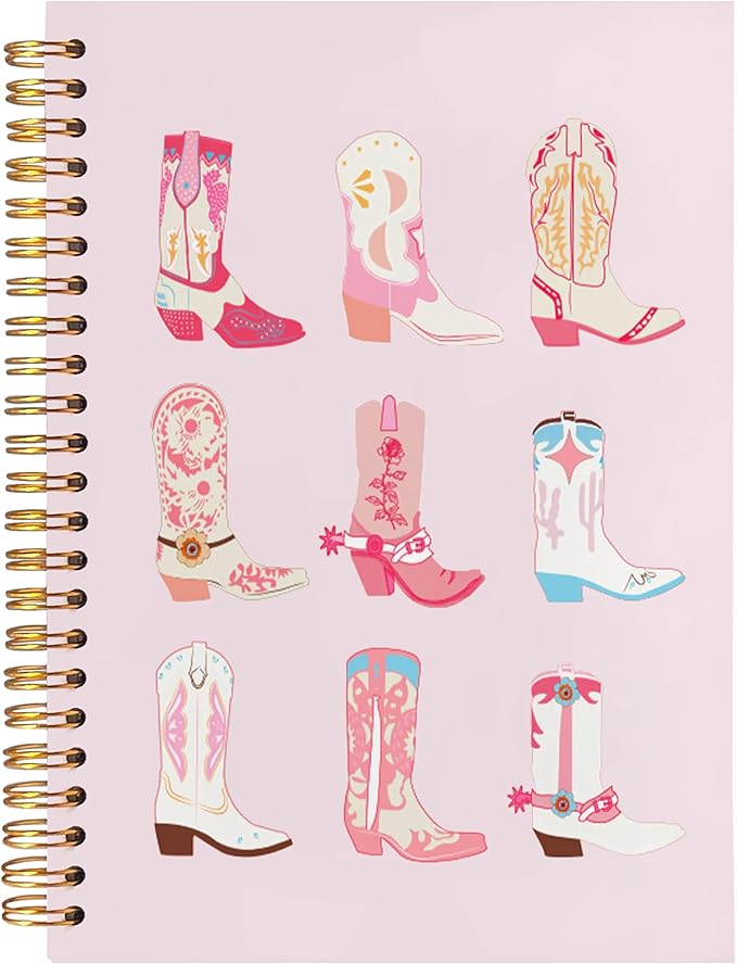 BearCake Cute Pink Cowgirl Boots Spiral Journal Notebooks Women Girls,Western Cowgirl Gifts for Women,Western Office Supplies, Western Stuff for Women,Cowgirl Stuff, Boho Western Notebook,Cute Notebooks for Women 5.5x8.3
