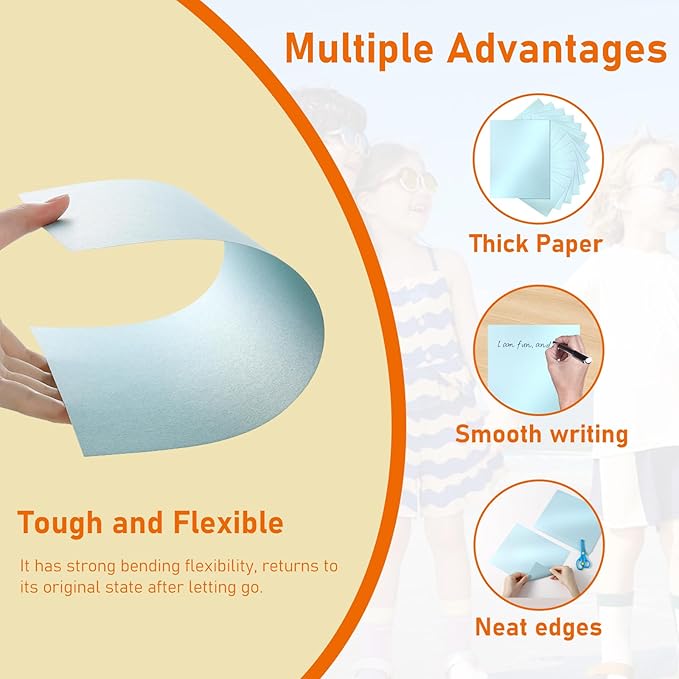 100 Sheets Light Blue Shimmer Cardstock 8.5 x 11 Craft Paper, 92lb Heavyweight Certificate Paper Card Stock for Wedding Invitations, Graduations, Greeting Cards, Making Cards, Office Printing