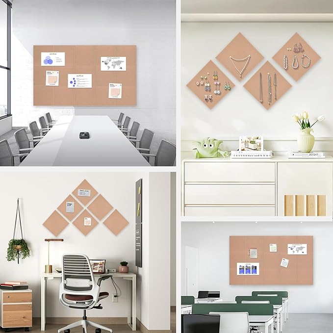 Large Cork Board for Office Wall Decor,48"x36"-12 Pack Felt Wall Tiles with Safe Removable Adhesive Tabs, 1/2" Thick, Felt Bulletin Board Pin Board Cork Boards for Walls - Salmon Pink