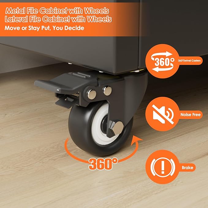 Aobabo Metal 2 Drawers Lateral File Storage Cabinet and Unit Adjustable Shelf Organizer, 2 Door Storage Office Steel Files Cabinet with Wheels, Legal/Letter A4 Size, Assembly Required, Black