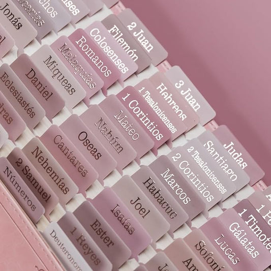 UPAFEXXI-Spanish Laminated Bible Tabs for Women and Men(Gold Foil Embossed Lettering) Pestañas de la Biblias, 80 Reposition Large Print tabs, Easy to Read and Apply(Pink)