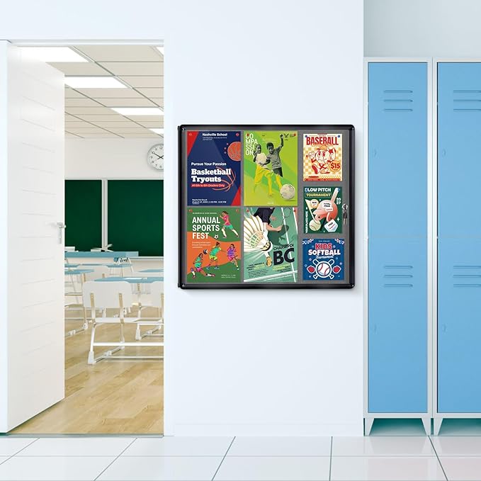 Enclosed Bulletin Board Lockable Display Case Message Board with Locking Door for Indoor, Grey Felt, Black Aluminum Frame, 26 X 20 in