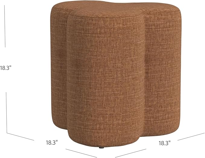 HomePop Upholstered Clover Shaped Ottoman Home Décor|Foot Rest Ottoman - Rust Orange Chenille