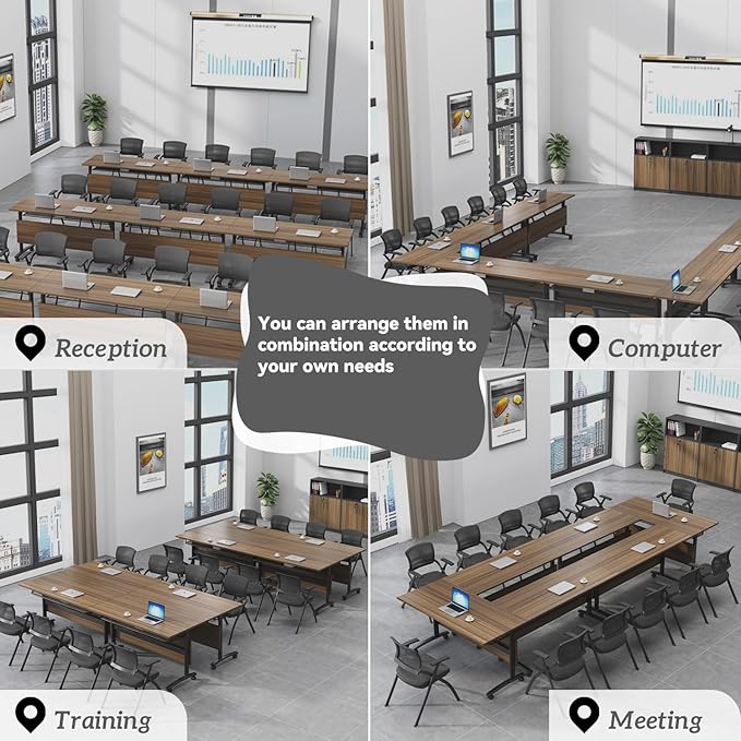 Folding Conference Table,Mobile Conference Room Tables Rolling Meeting Table with Caster Wheels,Flip Top Mobile Training Table,Foldable Rectangle Seminar Tables for Office,Classr (6pack, 61in)