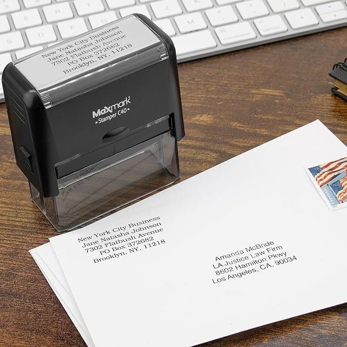 MaxMark Customized Self Inking Stamp - Up to 6 Lines of Text - Large & Wide Size - Choose from 15 Ink Colors