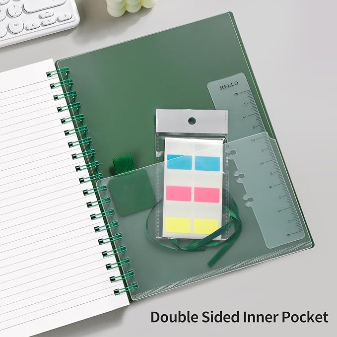 RETTACY Spiral College Ruled Notebook, 300 Pages, A5 Medium Size (5.7" x 8.2"), for School, Work, Writing, Journaling, 100 GSM Thick Paper, Flexible Plastic Cover (Black)