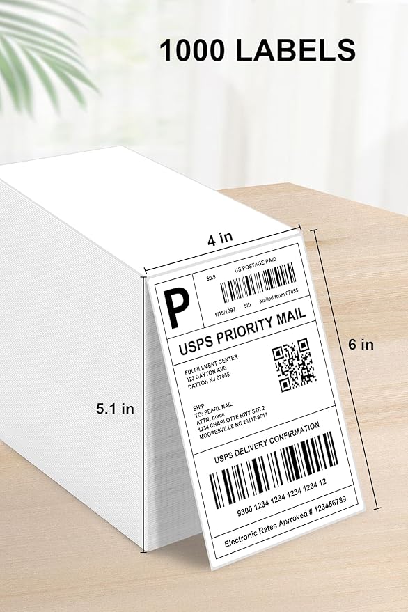 4x6 Thermal Labels - Waterproof Shipping Stickers for Thermal Printers, All-Purpose Label Stickers, White, 1000/Pack (1-Pack)