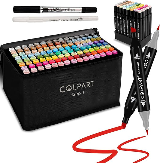 120 Colors Alcohol Markers Brush Tip Dual Tip Art Markers for Kids Marker Pens with Pen Holder and Case for Adult Coloring Painting Perfect for Painting,Sketching and Drawing Christmas Gift
