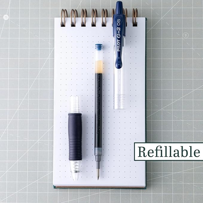 G2 Retractable Premium Gel Ink Roller Ball Pens Extra Fine Point (.5mm) Black/Blue/Red Ink 8 pack; Refillable & Premium Comfort Grip Bundle with Plastic Reusable Pouch