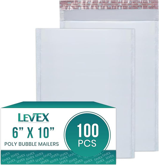 Levex - #0 6" x 10" [100 Pack] Poly Bubble Mailers, Padded Envelope Mailers, Packing Envelope & Mailing Bags for Shipping
