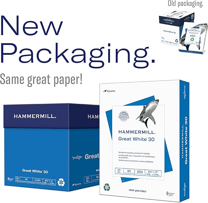 Hammermill Printer Paper, Great White 30% Recycled Paper, 8.5 x 11 - 92 Bright, Made in the USA, 086820C - 3 Ream (1,500 Sheets)