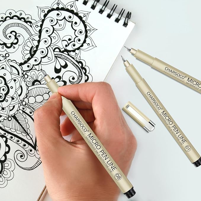 BR Micro Pen, 6 Pack Black Fine Point Pen with Waterproof Archival Ink, 1-5mm Fineliner Ink Pens for Artist Illustration, Sketching, Anime, Manga, Technical Drawing and Scrapbooking
