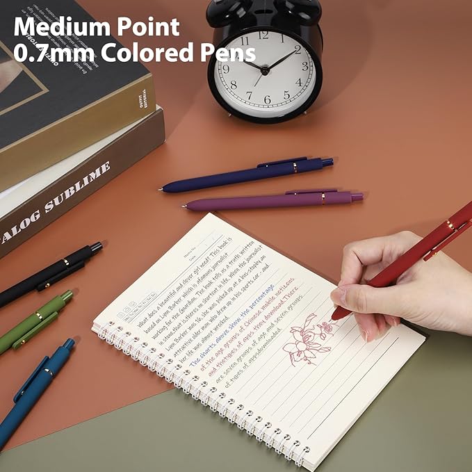 FIOVER Colored Pens, 6 Pack Colorful Gel Pens, Quick-Dry 0.7mm Medium Point for Journaling, Note Taking, Doodling, Aesthetic Office School Supplies, Gifts for Women Men(6PCS Vintage Colorful)