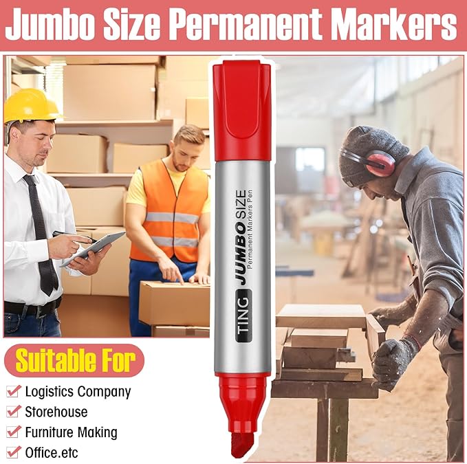 Fuutreo 10 Pack Jumbo Permanent Markers Bulk Large Chisel Tip Permanent Markers Quick Drying Waterproof Big Huge Poster Pens for Office, Logistics Company and More(Red)