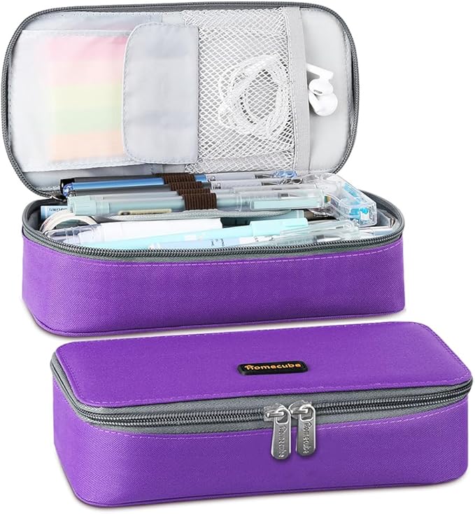 Homecube Pencil Case Large Capacity Storage Oxford Cloth Bag Pouch Marker Stationery Organizer Holder with Zipper for School & Office - 9.06x4.72x2.56 inches Purple