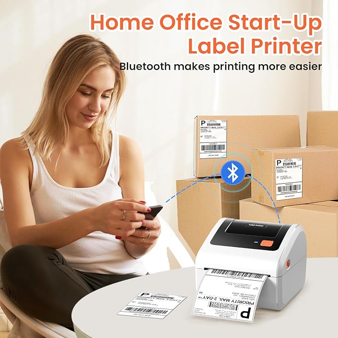 Bluetooth Thermal Shipping Label Printer - D450BT Thermal Label Printer 4x6 for Small Business & Shipping Packages, Compatible with iPhone, Android, iPad, Windows, macOS, Chrome, USPS, Amazon