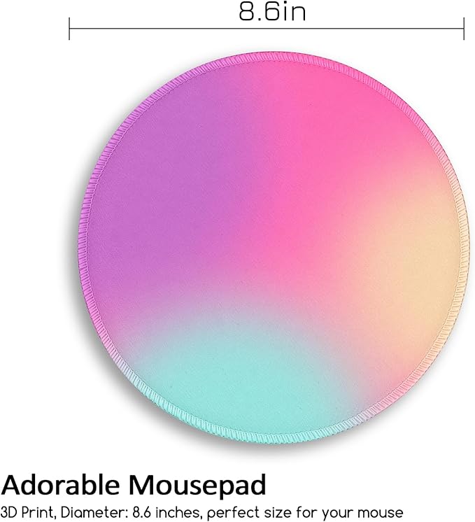 Gradient Pink Purple Work Mouse Pad, Small Round Mouse Pads for Desk, Mini Travel Mousepad for Wireless Computer Laptop, Office Desk Accessories, 8.6 x 8.6 inch