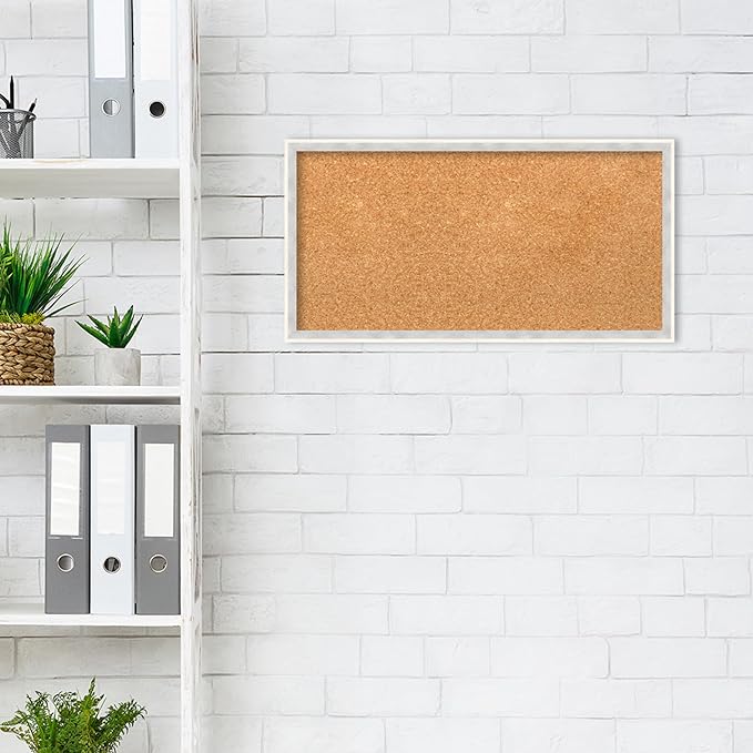Amanti Art Natural Cork Board for Wall, 13x25 Vision Board with White Frame, Small Corkboard Office Decor for Home Organization, Modern Corkboard Pinboard to Display Items for Home Organization in