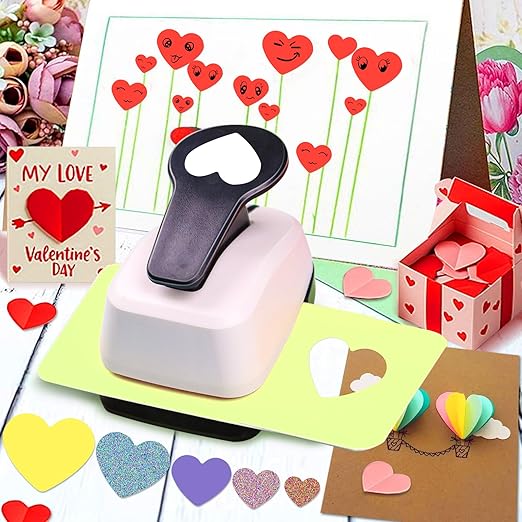 Heart Hole Puncher for Crafts, Heart Paper Cutter, Hearts Paper Punch, Hearts Shaped Puncher, Craft Punches for Card Making, 3/8 in, 5/8 in, 1 in, 1.5 in, 2 inch Scrapbooking Punch - 5 Pcs