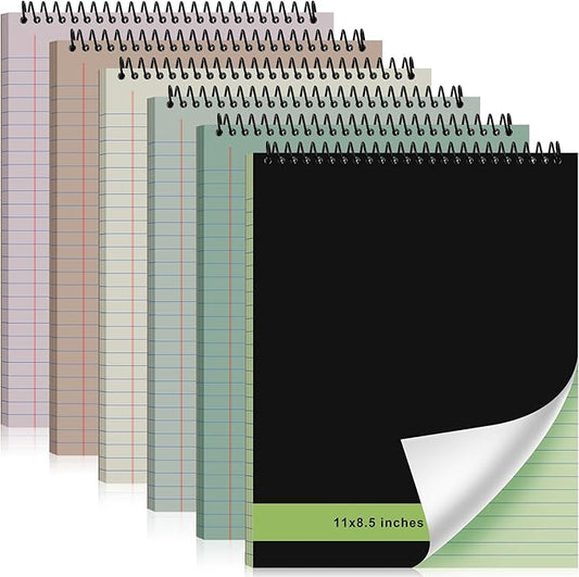 6 Pcs Legal Pad Top Spiral Bound Notebook 70 Sheets Wirebound Notepad Double Sided Ruled Memo Steno Book with Stiff Back Cover for Business(8.5 x 11 Inches,No Holes,Neutral Color)