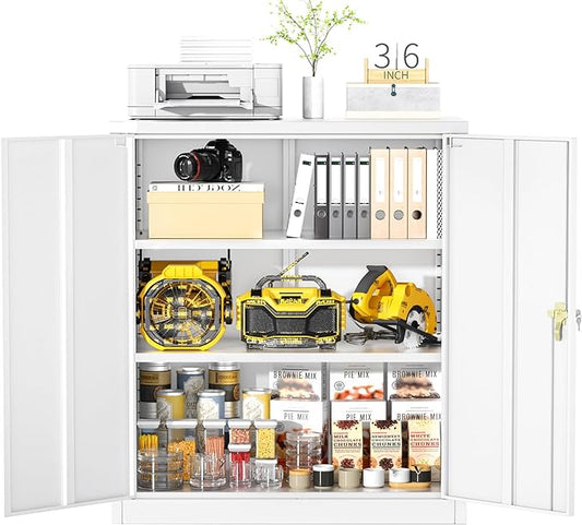 Greenvelly Metal Garage Storage Cabinet, Lockable Metal Cabinets with 2 Doors and Shelves,36”Steel Storage Locking Counter Cabinet for Office,Garage,Kitchen,Home,School(White)