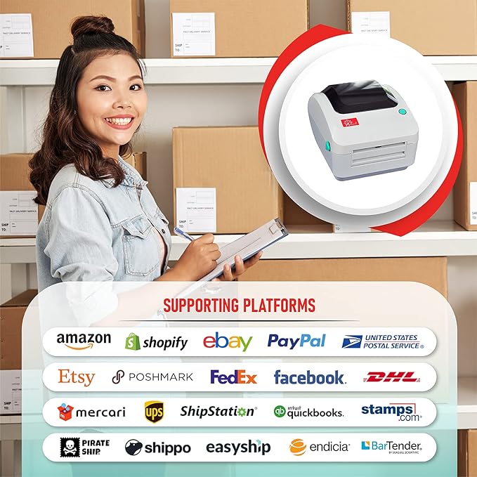 2054A-LAN Ethernet Network Shipping Label Printer for Windows Mac Chromebook iPhone & Android, Support Amazon Ebay Paypal Etsy Shopify ShipStation UPS USPS FedEx, 4x6 Direct Thermal