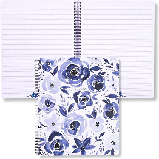 Steel Mill & Co Cute Large Spiral Notebook College Ruled, 11" x 9.5" with Durable Hardcover and 160 Lined Pages, Watercolor Floral (White)