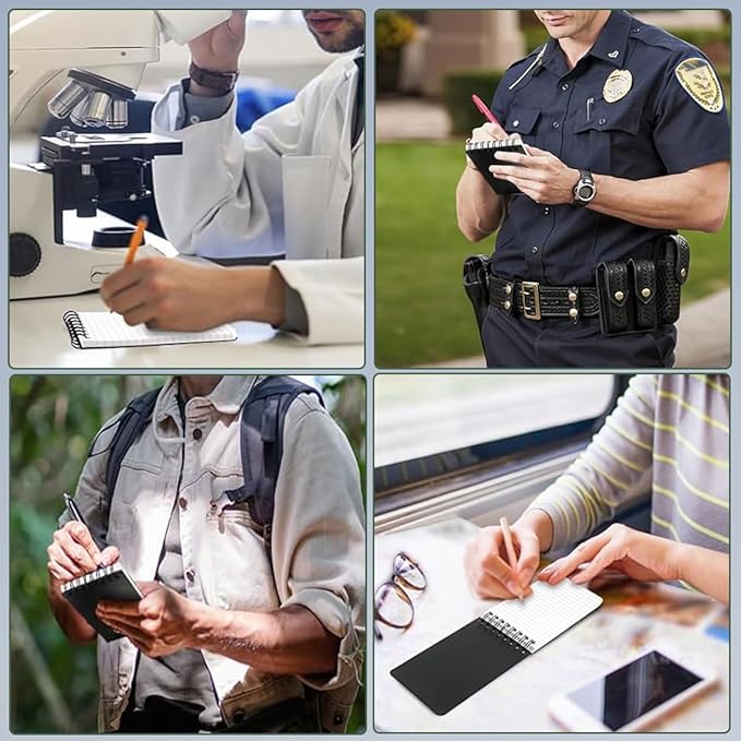 4 Pack Weatherproof Spiral Notepads A7 Waterproof Stone Paper Pocket Notebooks, Grid Pattern, Hard Cover with IN & CM Scales, Small All Weather Steno Pads for Travel, Field (3" x 5", Grey)