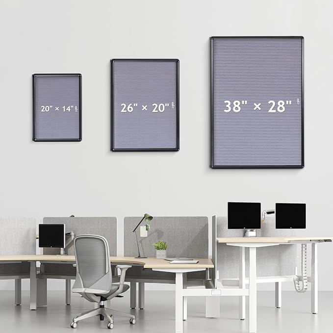 SWANCROWN Enclosed Bulletin Board with Locking Door 38x28 in, Lockable Felt Letter Board Sign Tamperproof Message Board for Office School Home, Black Aluminum Frame, Grey