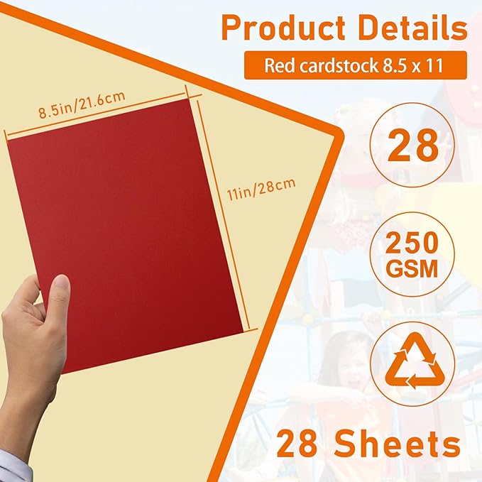 28 Sheets Christmas Red Cardstock 8.5 x 11 Craft Paper, 250gsm/92lb Heavyweight Paper Card Stock for DIY Cards Making, Wedding Invitations, Office Printing, Memus, Anniversary Card