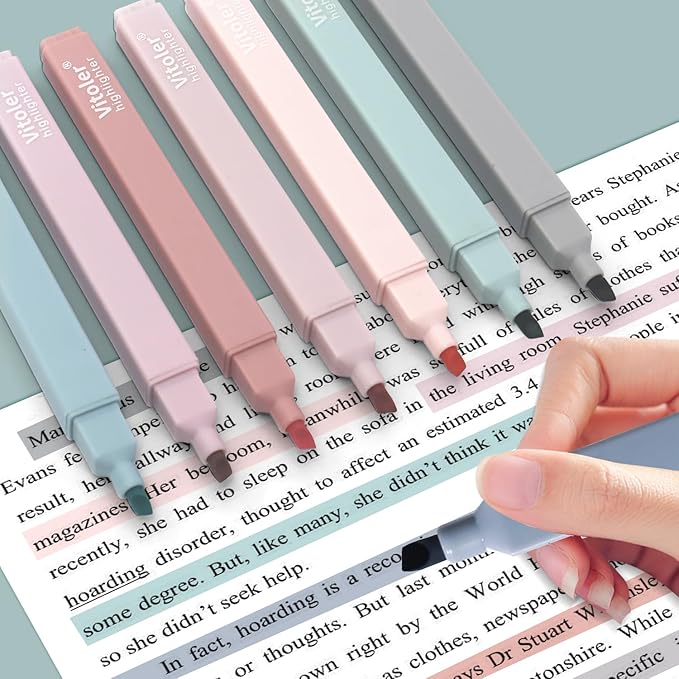 Vitoler Pastel Highlighters,8pcs Cute Highlighters with Chisel Tip,No Bleed Bible Highlighter,Multicolor High lighters for School Supplies