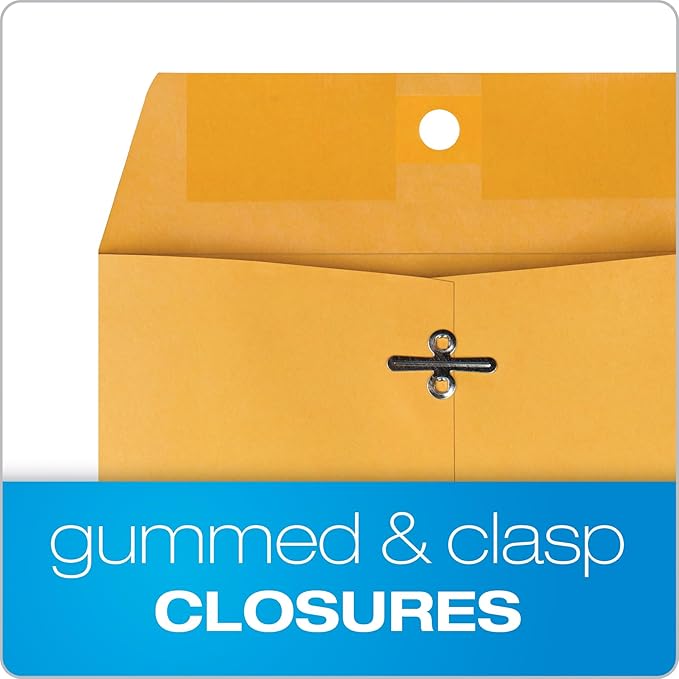 Quality Park 7 x 10 Clasp Envelopes, Clasp and Gummed Closures for Storing or Mailing, 28 lb Kraft Paper, 100 per Box (QUA37868)