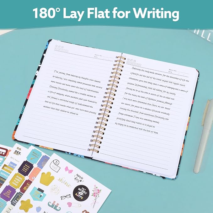 Lined Spiral Notebook, 140 Pages College Ruled Journal for Women A5 Journaling Notebooks for Work & Note Taking Perfect for Men Women Office Home School, 5.9" x 8.3" - Black Flower