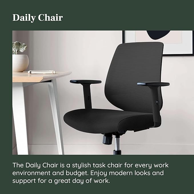 Branch Daily Chair - Computer Office Chair with Swivel, Lumbar Rest, and Adjustable Armrests - Sustainable, Stylish Mesh, & Adjustable Armrests - Comfortable Seating for Improved Posture - Black