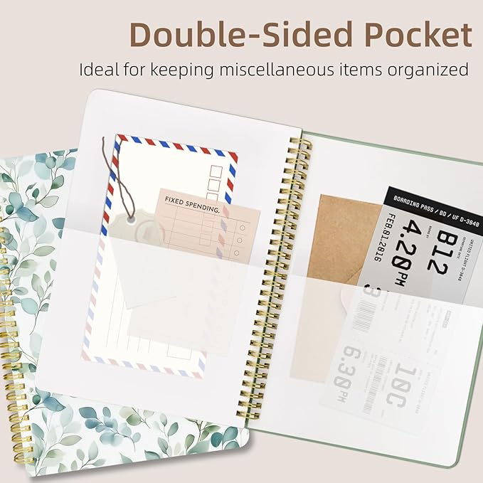 Cute Spiral Notebook journal B5 Aesthetic Pretty Design for Women Girls Kawaii with Pocket, 10 x 7.2 inch, Lined, Spring Leaves