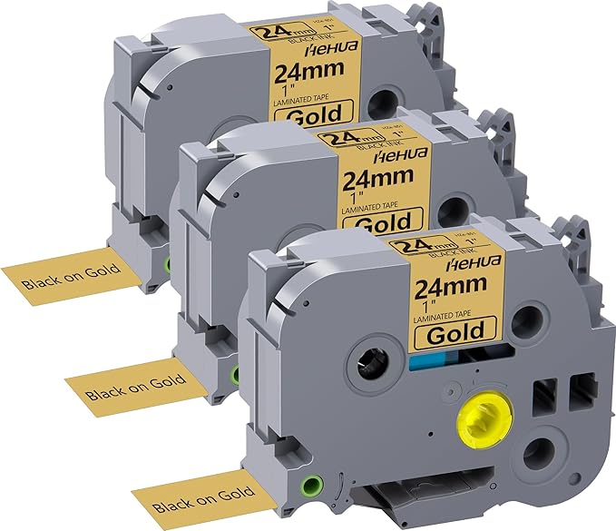 Hehua 24mm 0.94 Black on Gold Laminated Tape Compatible for Brother P-Touch TZe-851 TZe851 TZ-851 TZ851 Label Maker Tape for Ptouch PT D600 D610 P710BT, 1'' x 26.2ft, 3 Pack