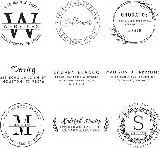 Generic Custom Address Stamp, Self Inking Stamp OR Embosser, Choose from 18 Simple but Classic, Elegant, Stylish Designs & 15 Ink Color Choices, Black